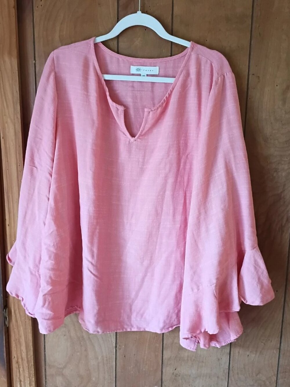Fever Pink Blouse Women's 3X Bell Sleeve Pullover Rayon Linen Blend Boho